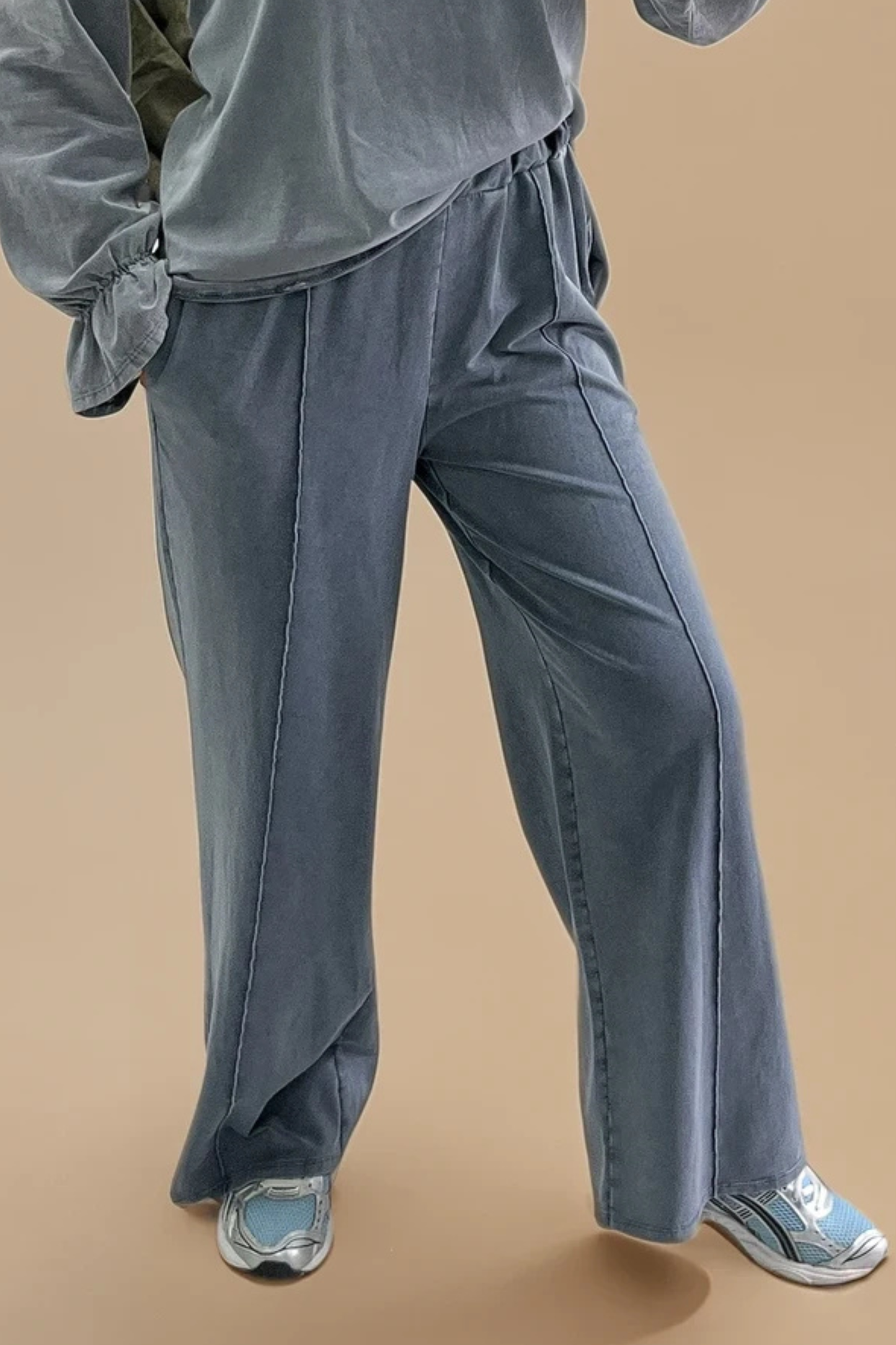 Washed Grey Seam Front Jogger Pants