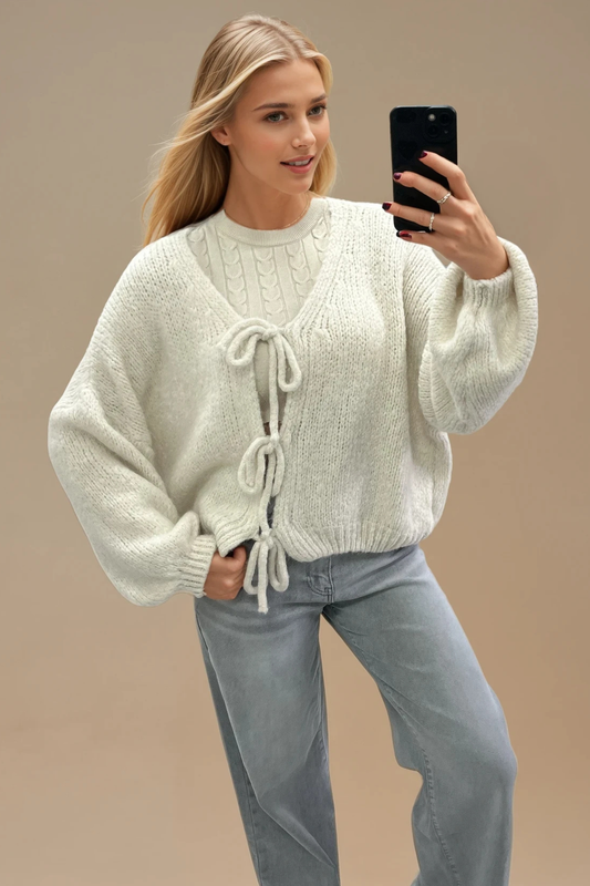 Soft Knit Oversized Tie Front Cardigan – Available in Burgundy, Cream & Mocha