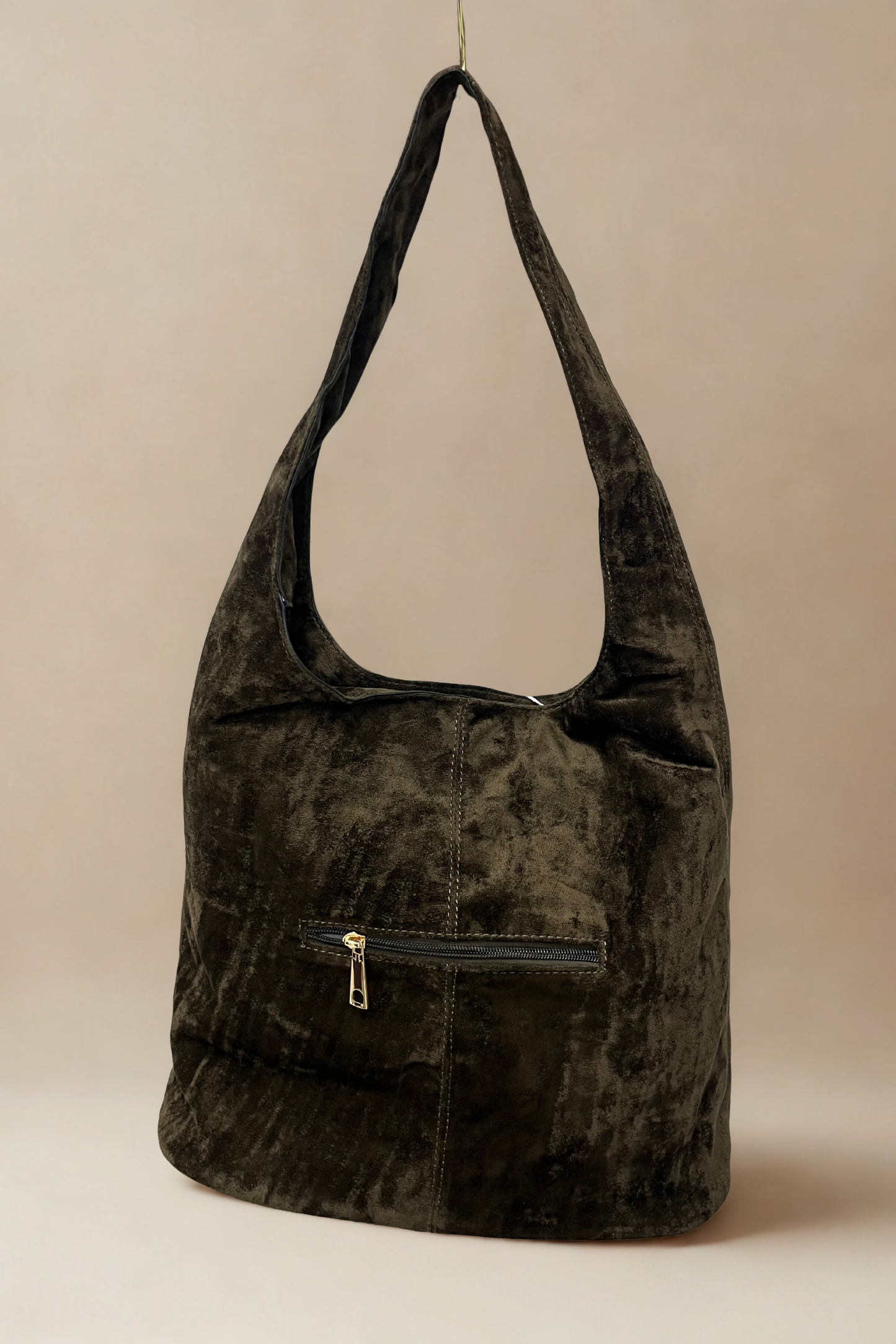 Faux Suede Slouchy Shoulder Bag