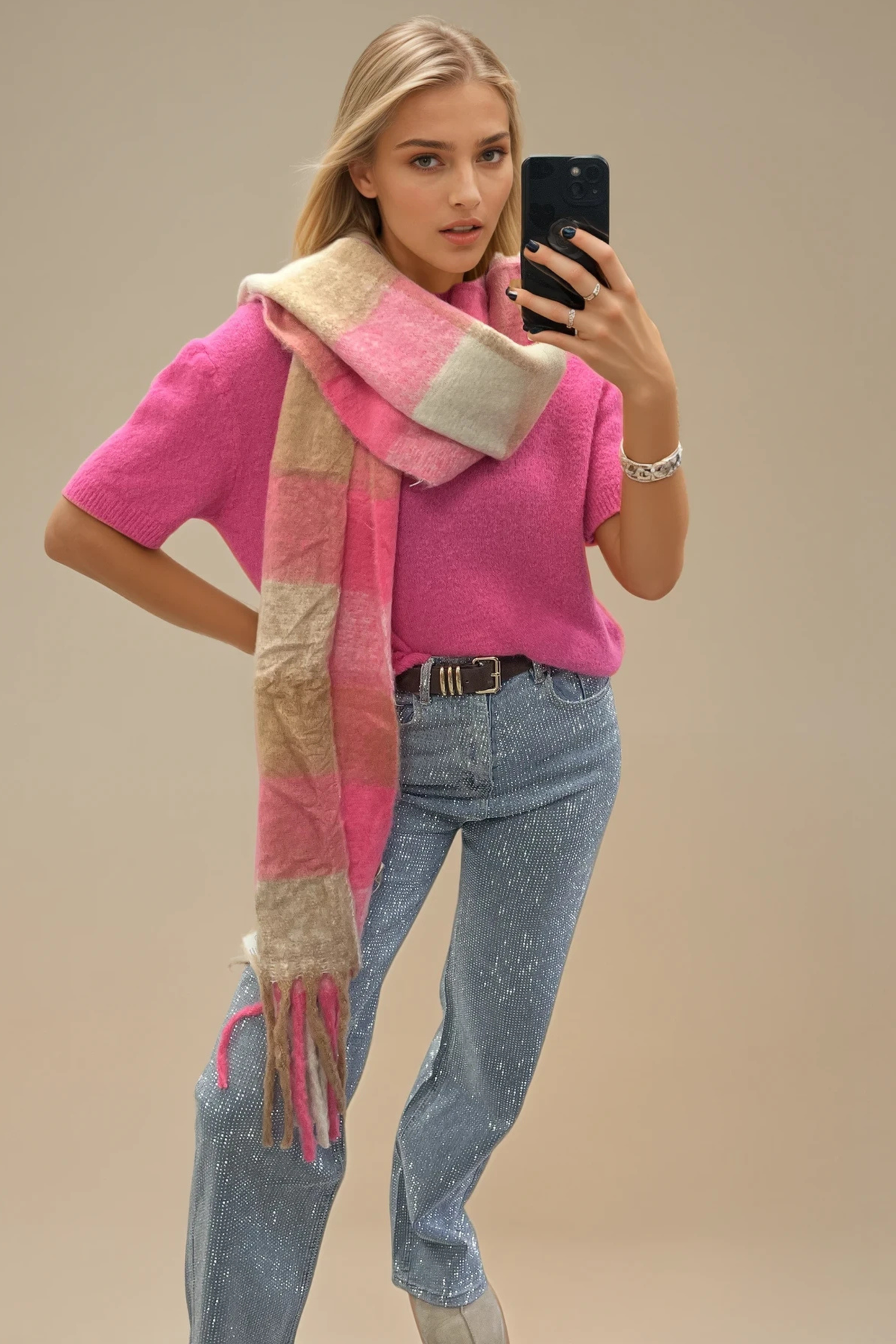 Chunky Checkered Tassel Scarf – Multiple Colours