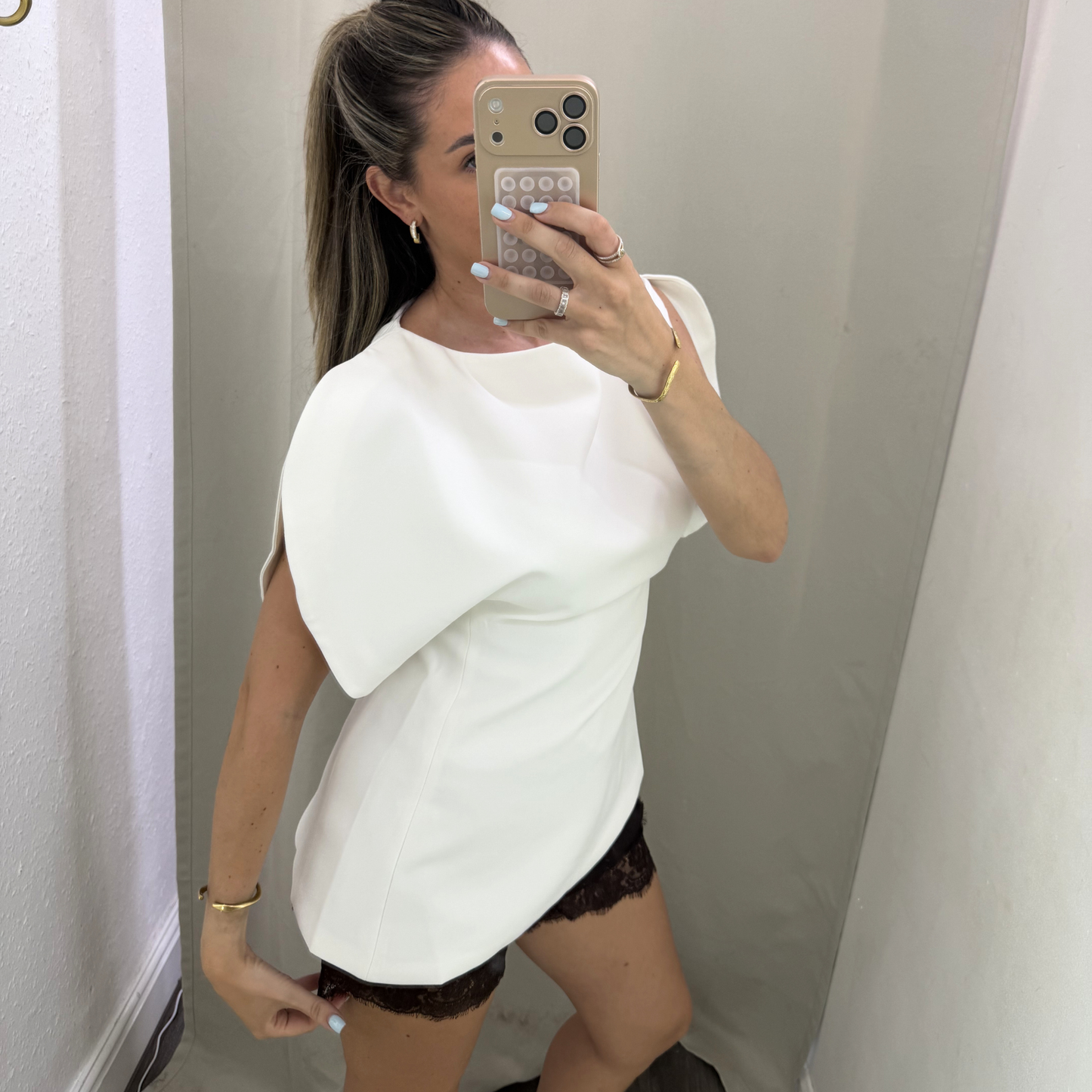 White Statement Sleeve Top