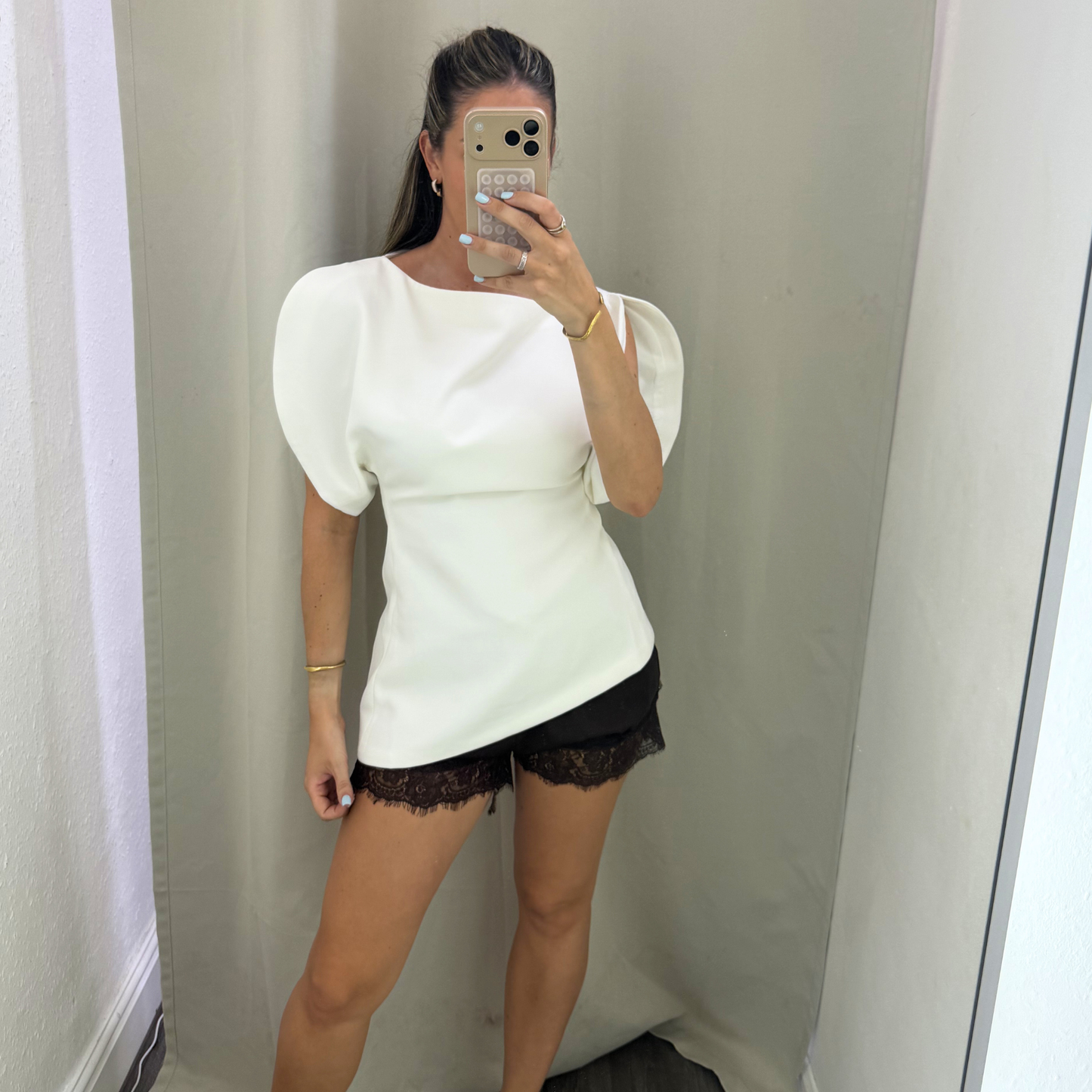 White Statement Sleeve Top