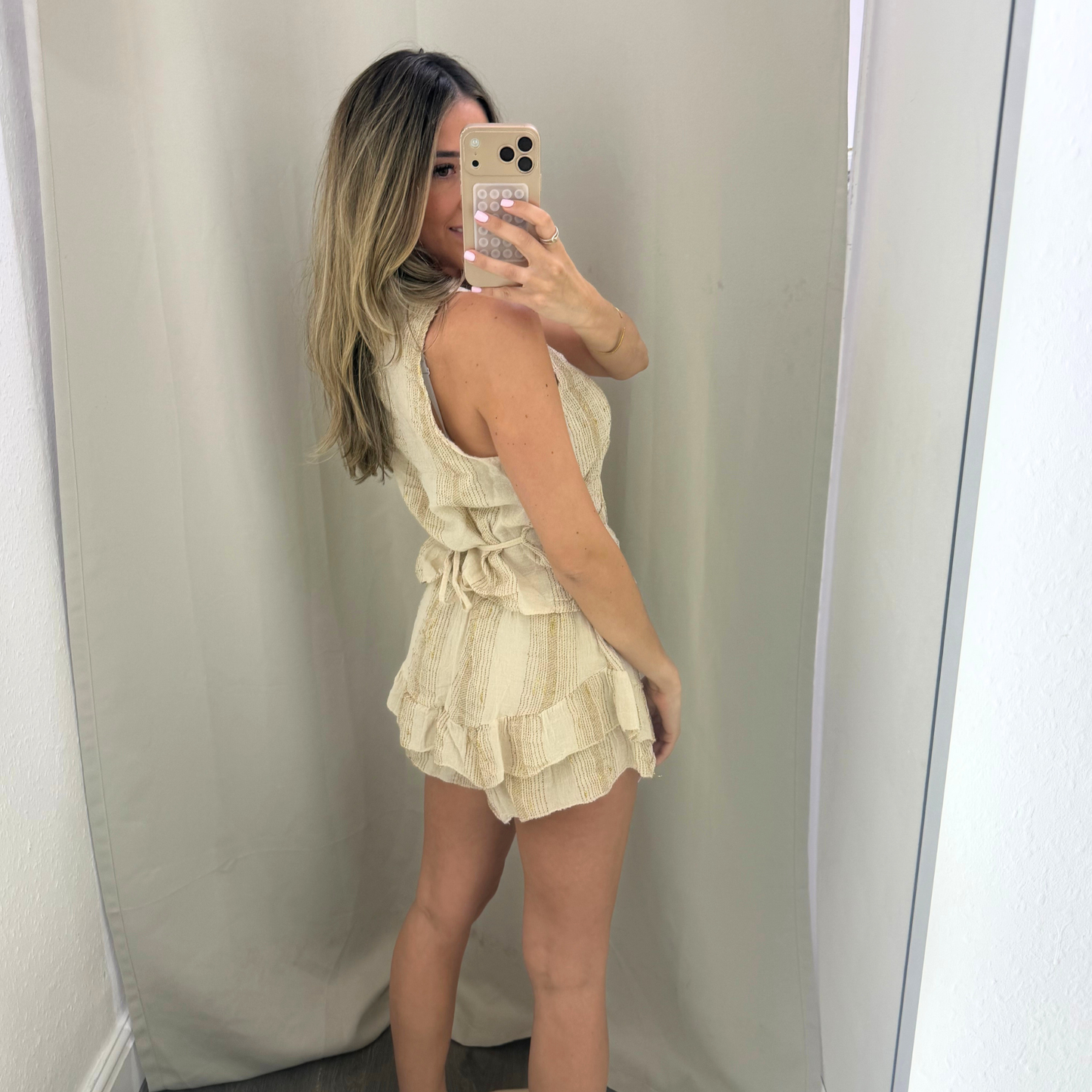 Textured Ruffle Shorts & waistcoat set – Cream