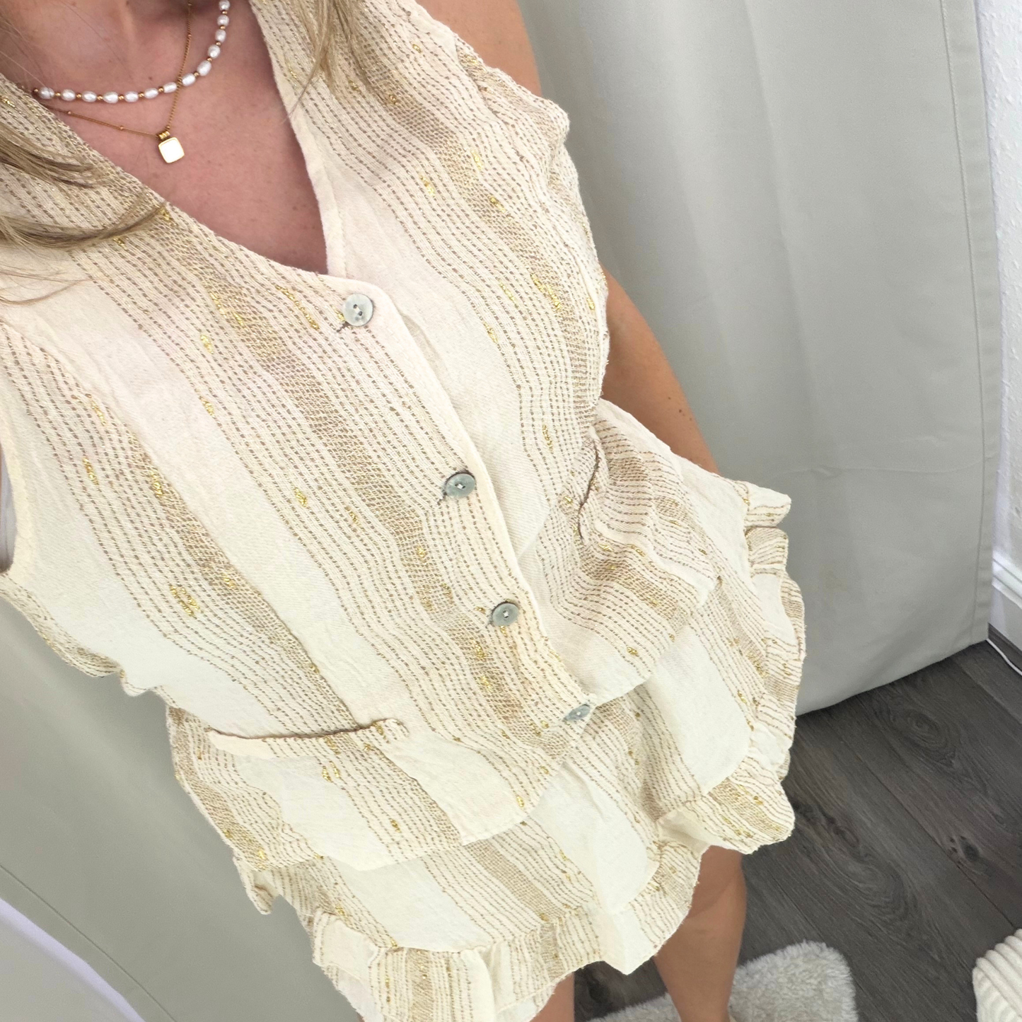 Textured Ruffle Shorts & waistcoat set – Cream