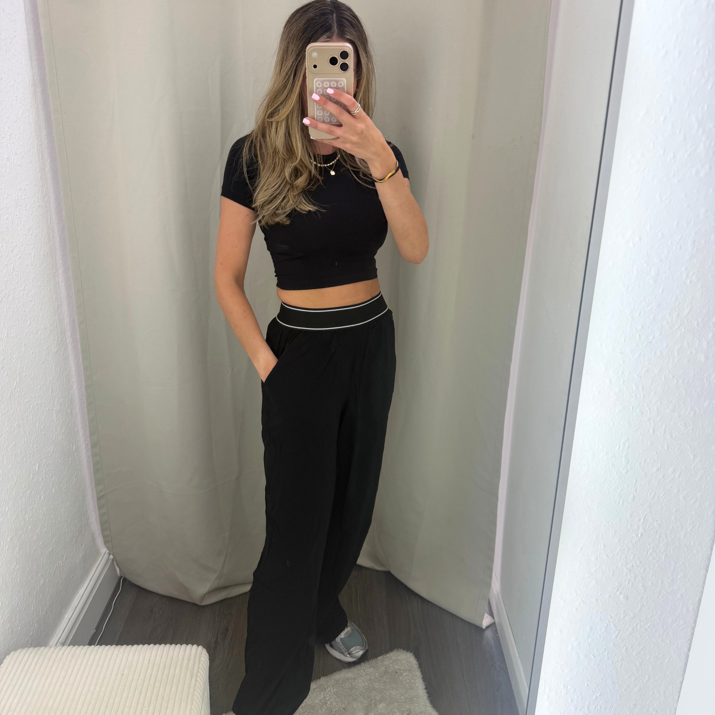 Everyday Contrast Waist Wide Leg Trousers – Black
