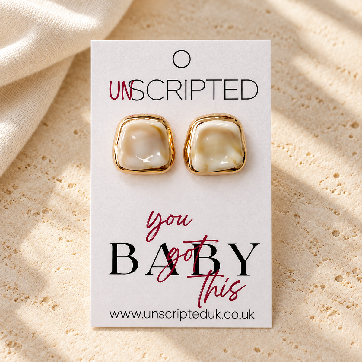 Square Resin Gold Statement Stud Earrings