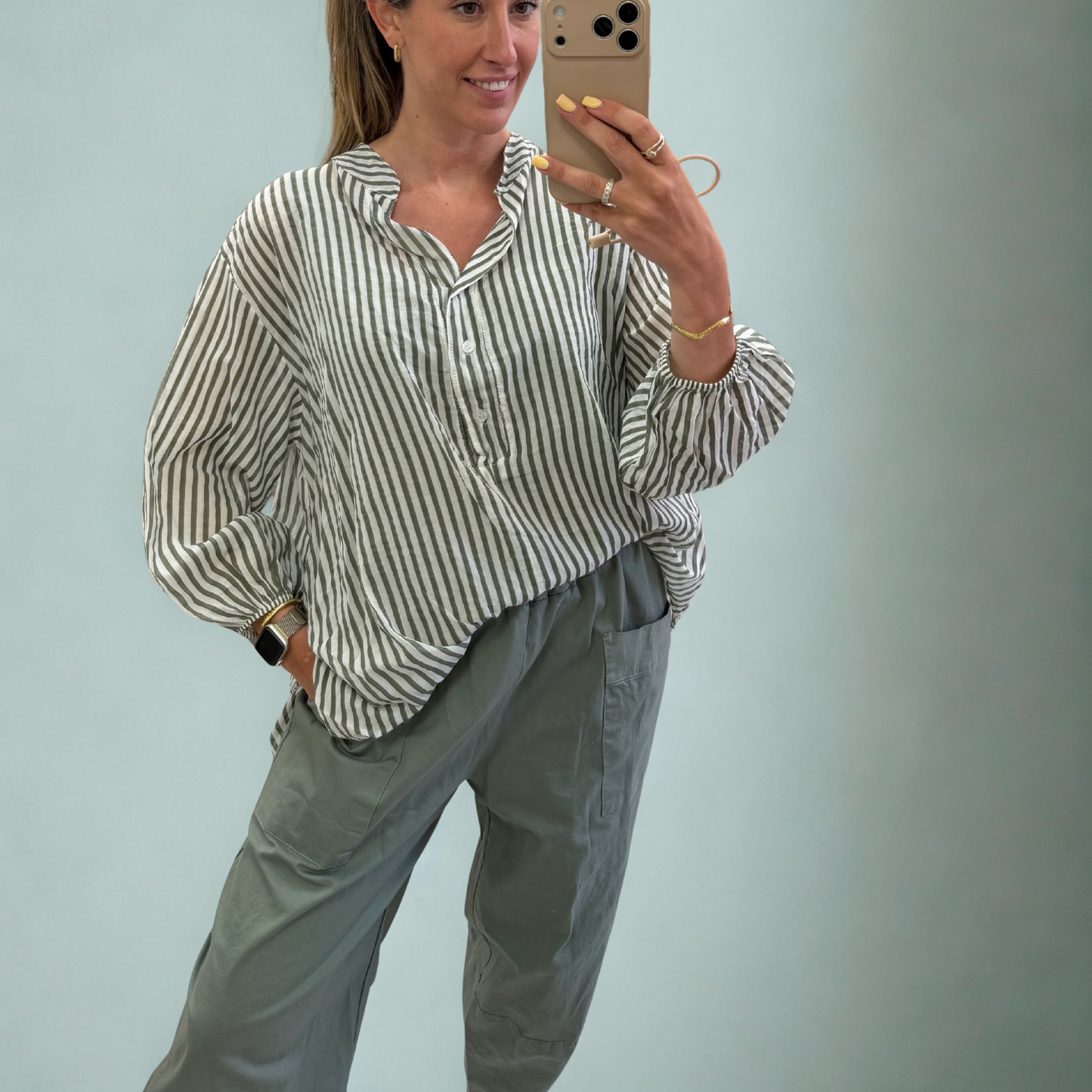 Olive Stripe Relaxed Blouse
