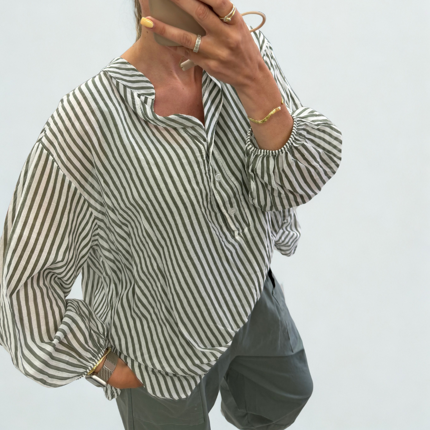 Olive Stripe Relaxed Blouse