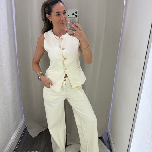 Wide Leg Cream Jeans