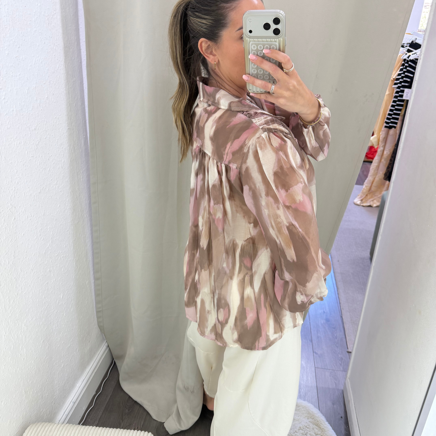 Abstract Print Sheer Blouse