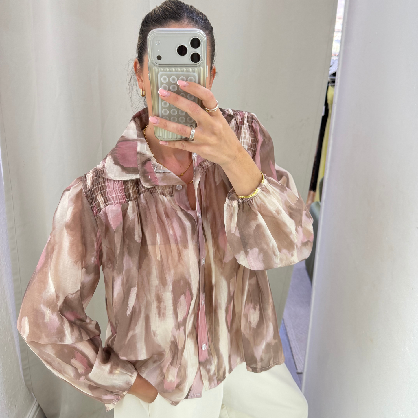Abstract Print Sheer Blouse