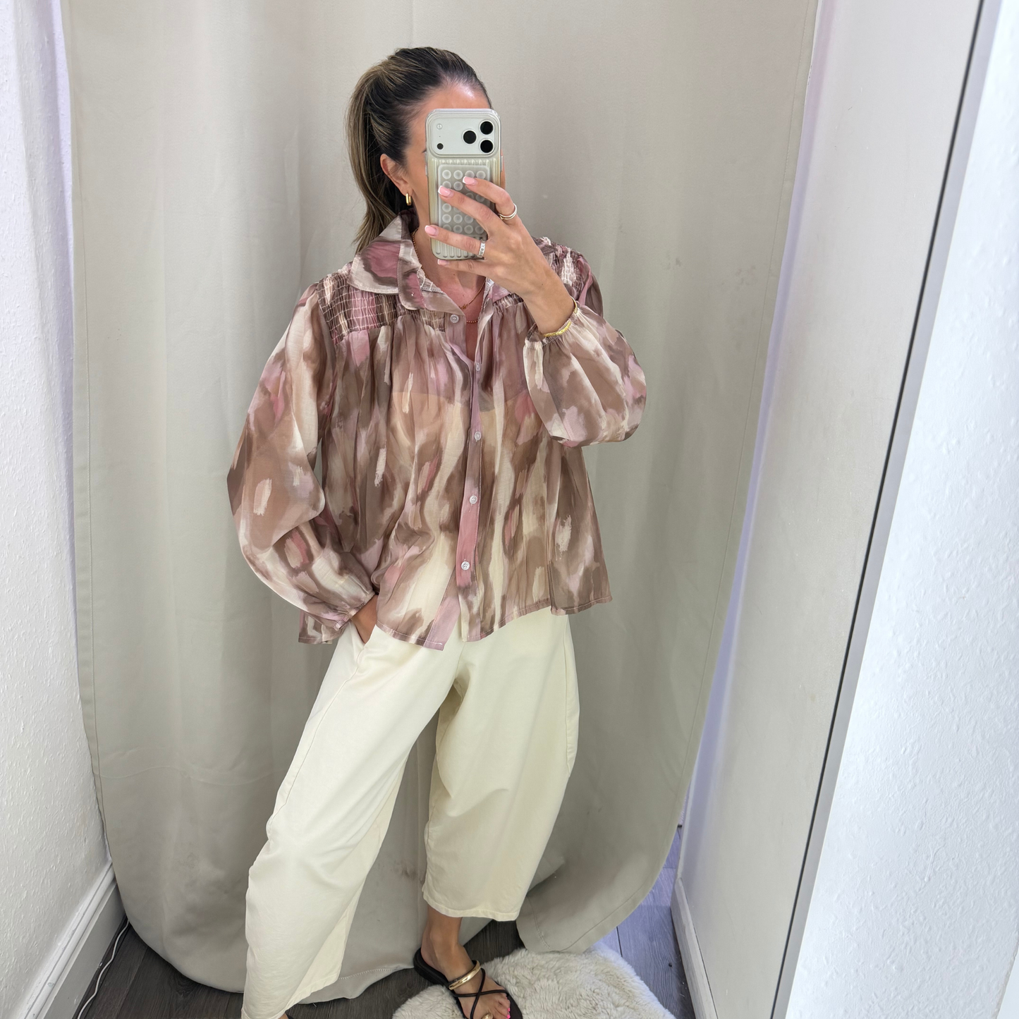 Abstract Print Sheer Blouse