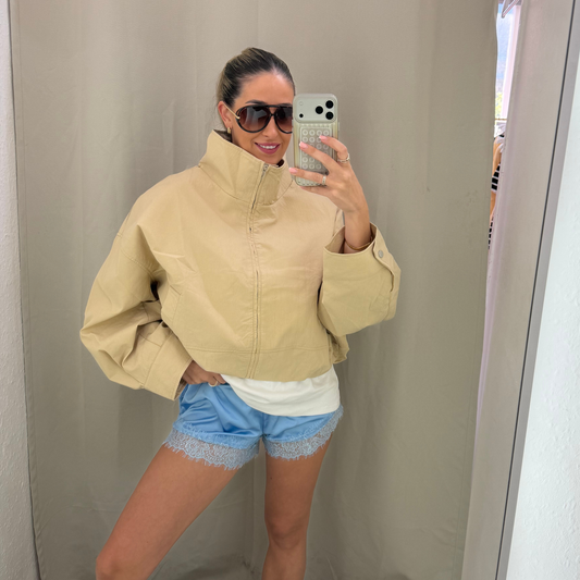 Cropped oversized Neutral Windbreaker Jacket