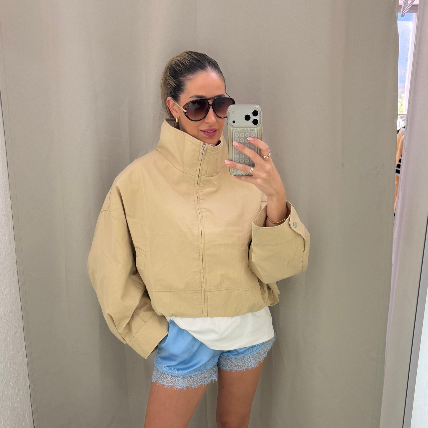 Cropped oversized Neutral Windbreaker Jacket