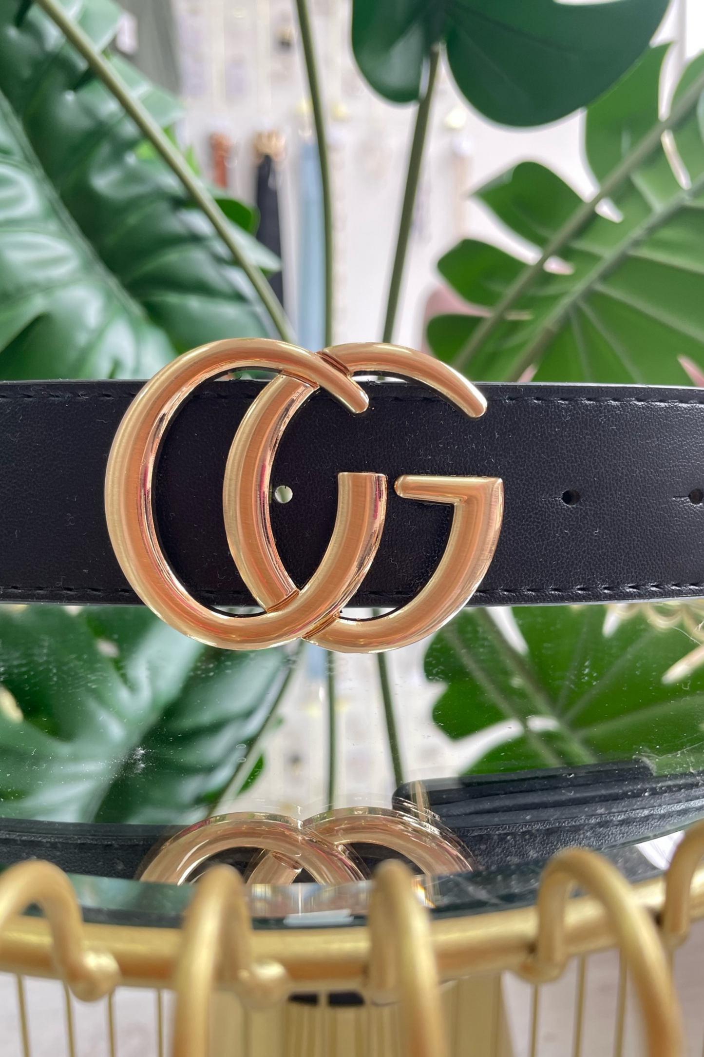 Black GC Buckle Faux Leather Belt