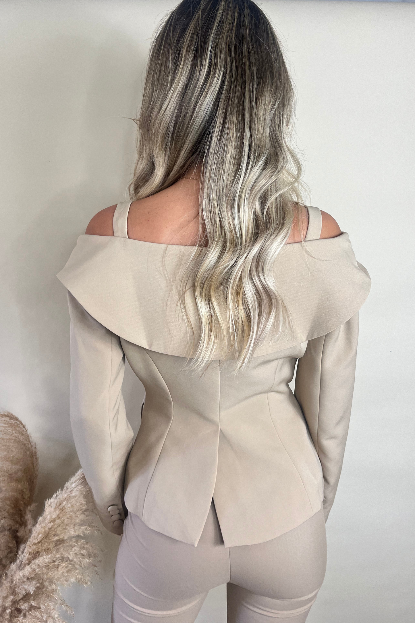 Off The Shoulder Camel Blazer