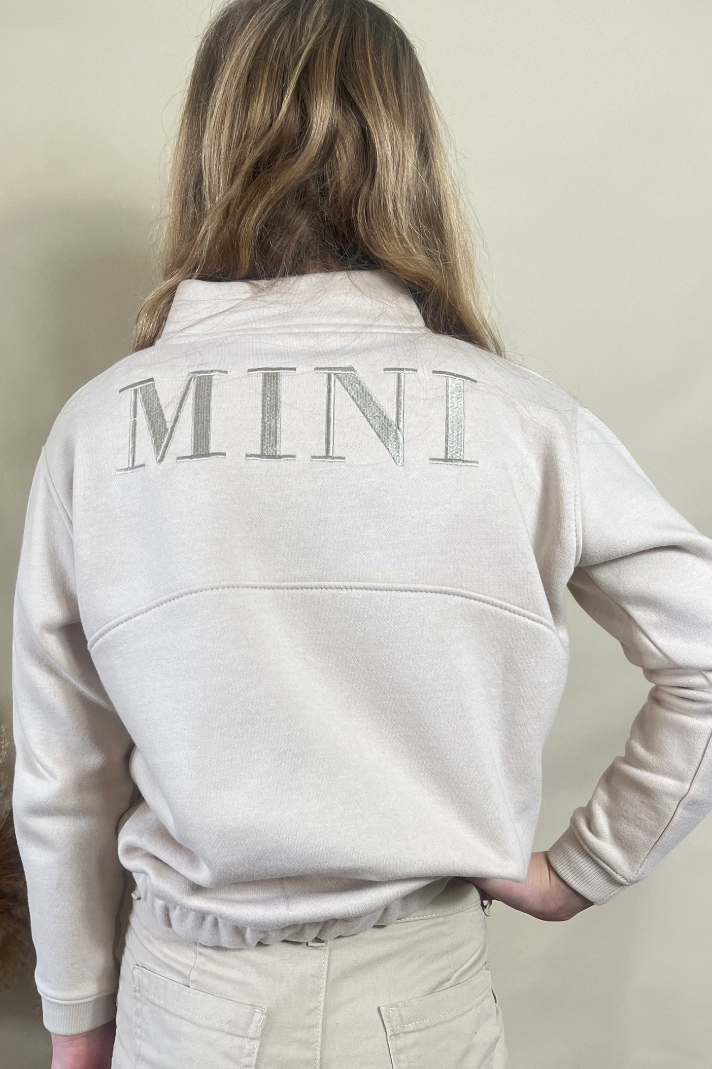 Beige Kids Mini Embroidered Half Zip Sweatshirt