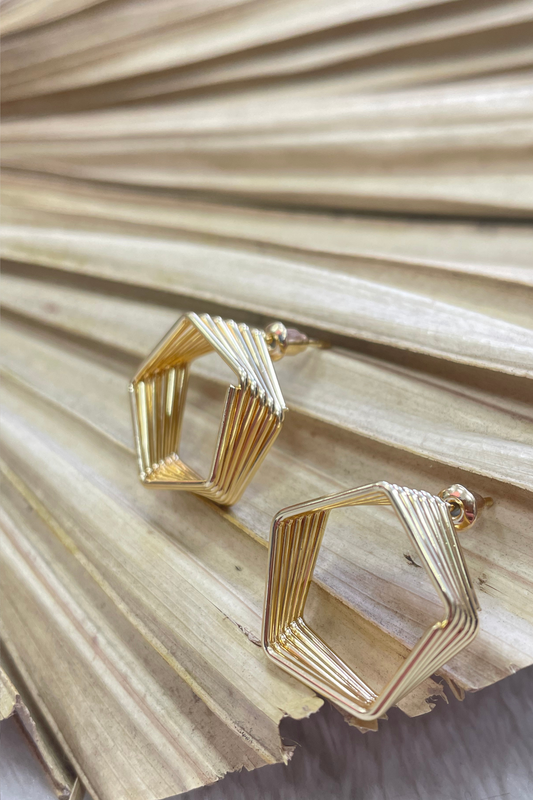 Gold Pentagon Illusion Earrings