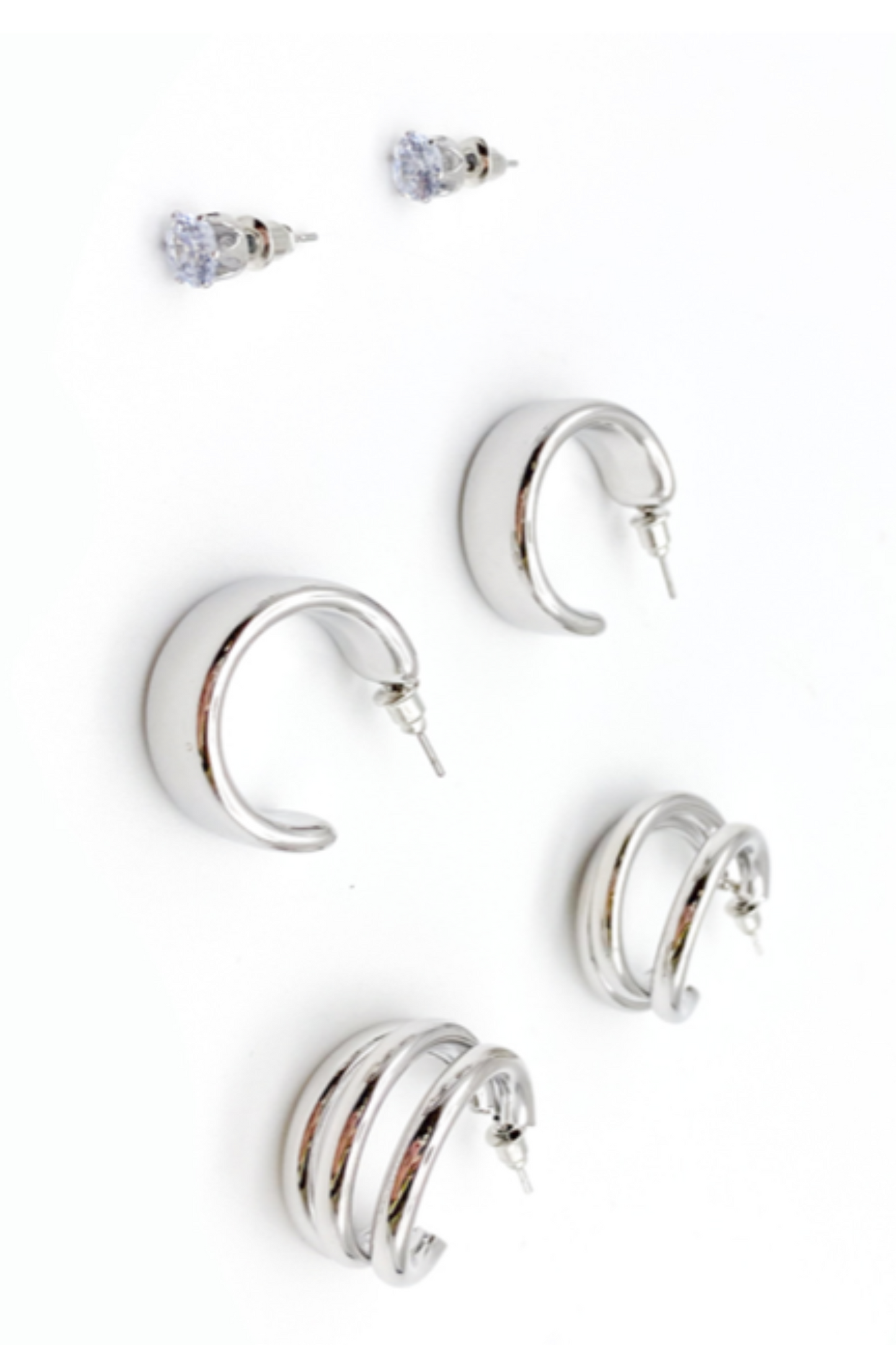 Triple Pack Hoop And Stud Earrings (silver & gold available)