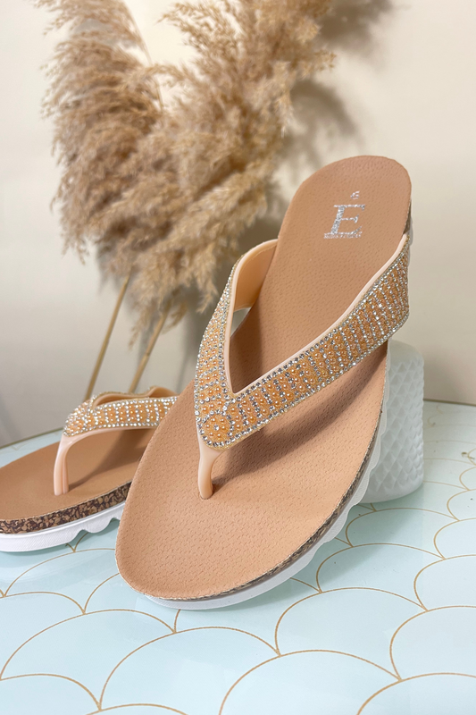 Sunset orange diamante flip flops