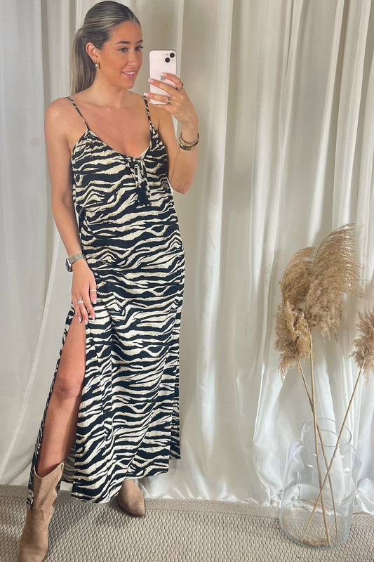 Printed keyhole zebra maxi dress