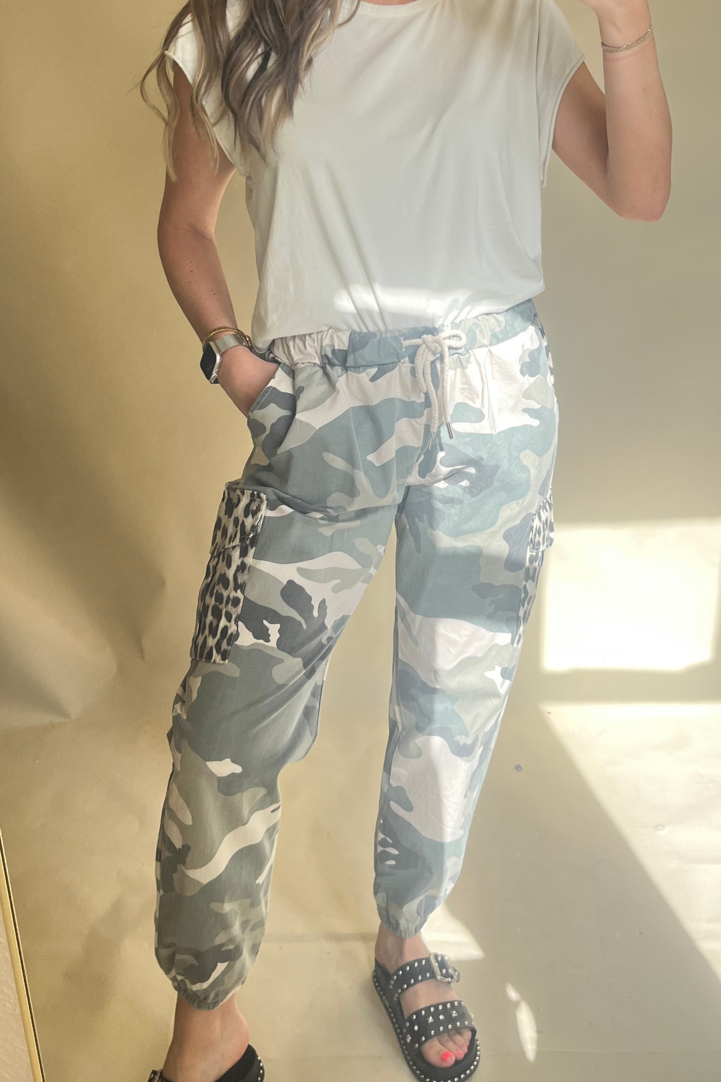 Camo & leopard cuff trousers