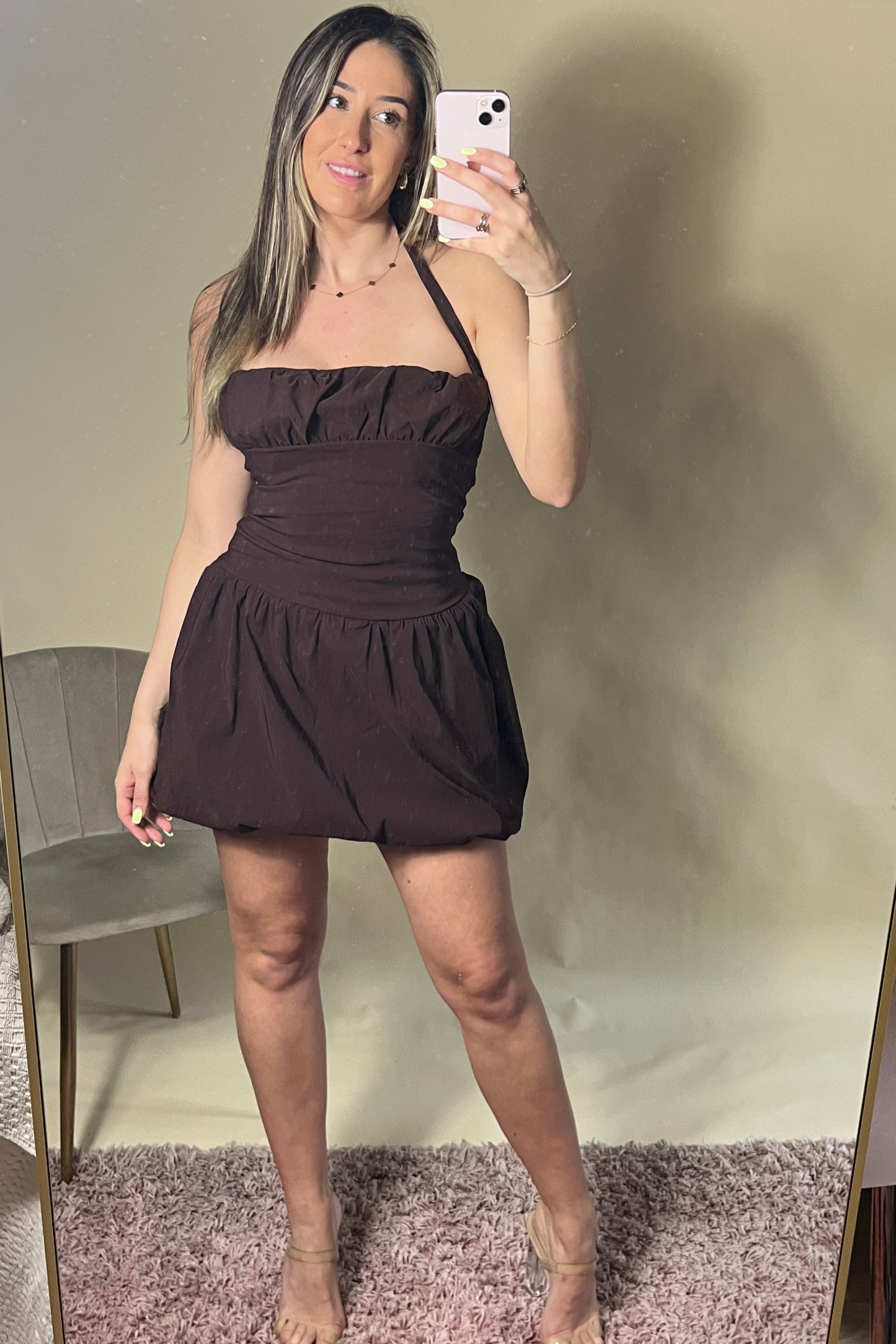 Brown halter neck dress