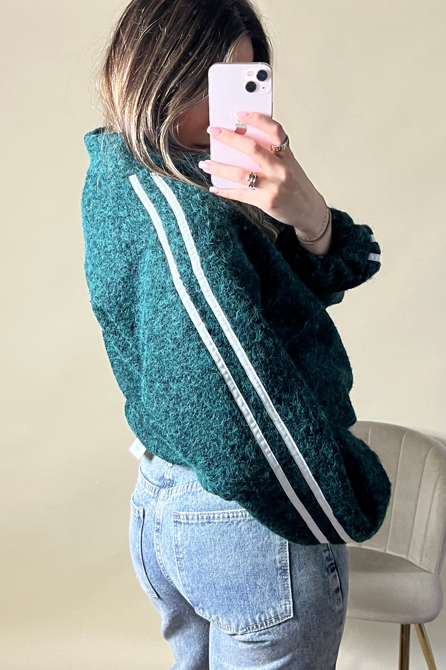 Green Textured Zip-Up Cardigan Jacket