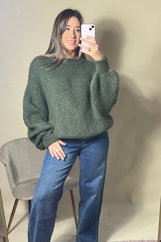 Cosy round neck khaki jumper