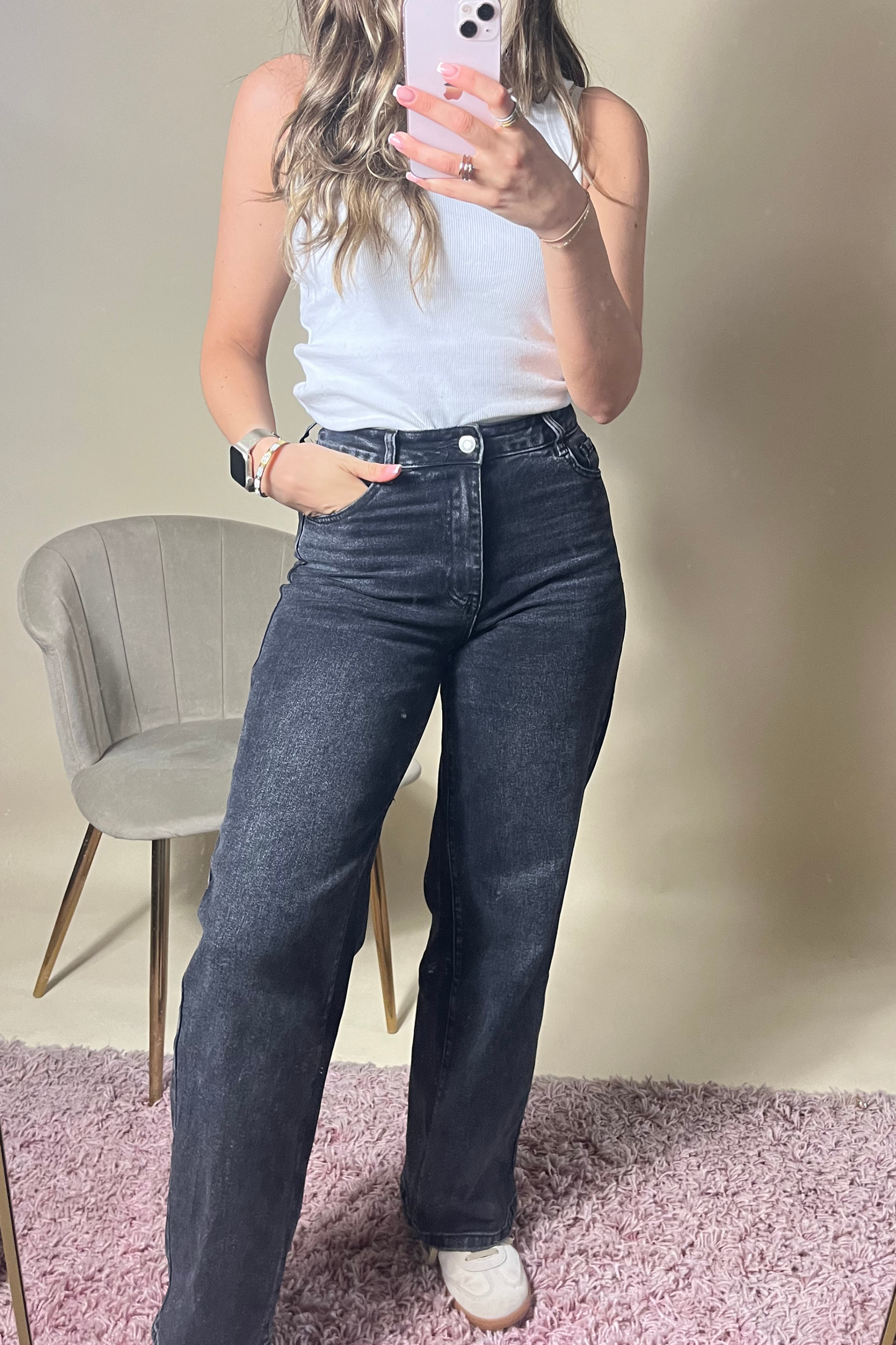 Black Wash High-Waisted Straight Leg Jeans