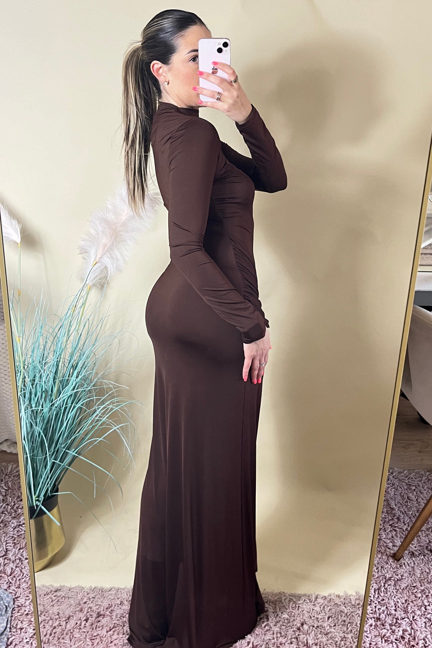 Brown tie-front maxi dress