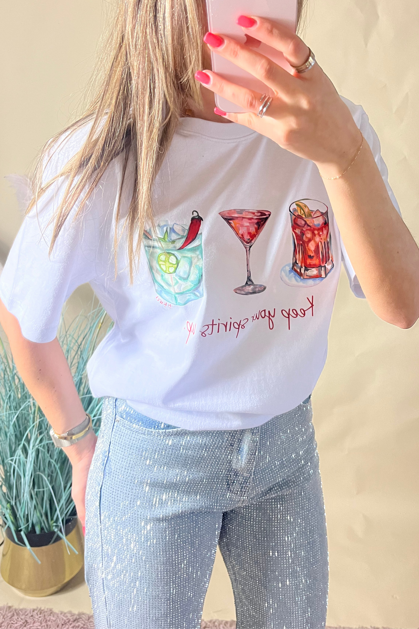 White 'Keep up your spirits' oversized t-shirt