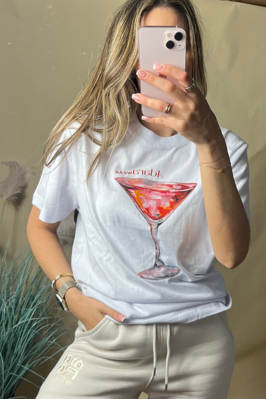 Exclusive white cosmopolitan cocktail relaxed t-shirt