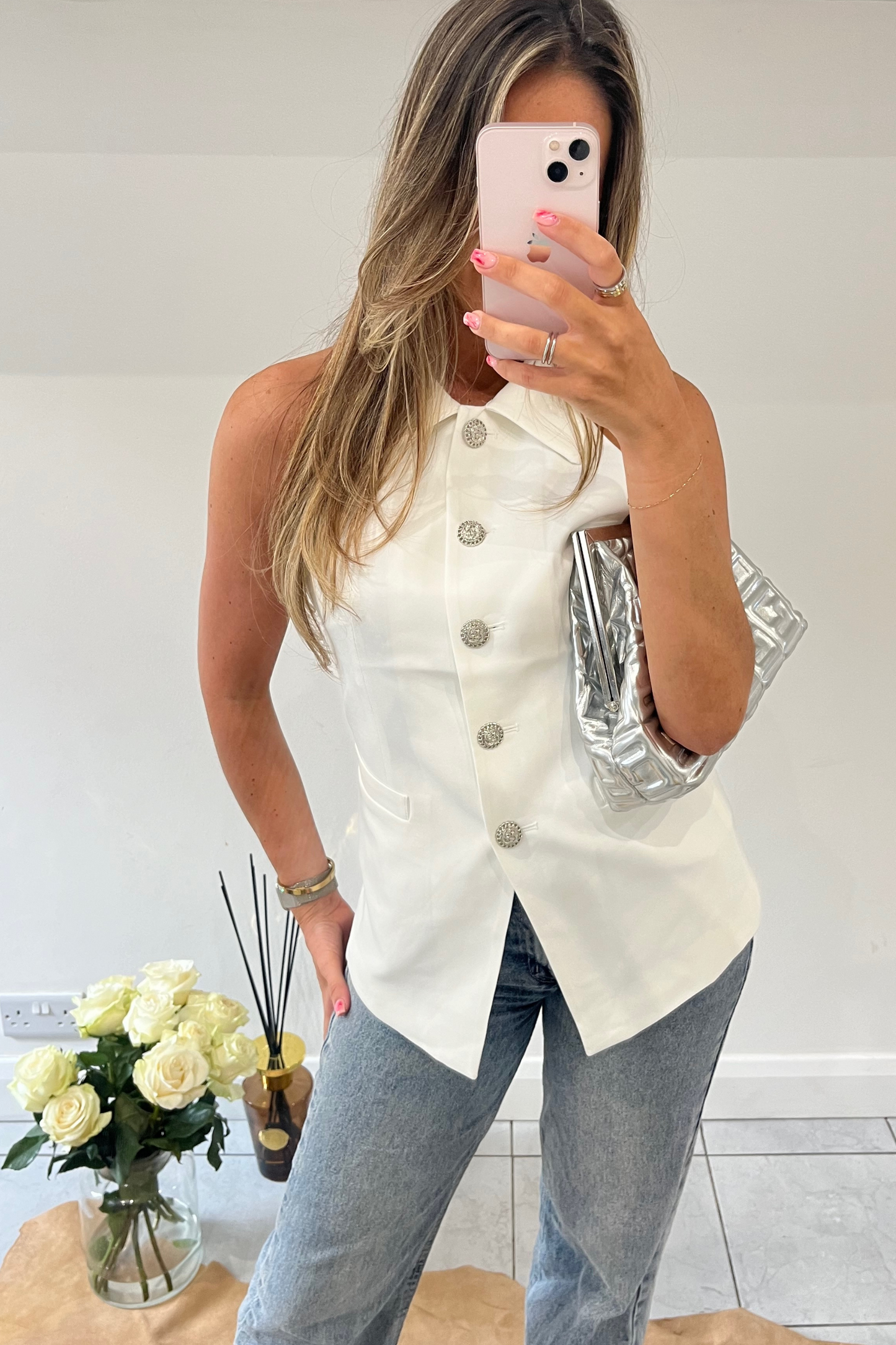 White racer collared waistcoat