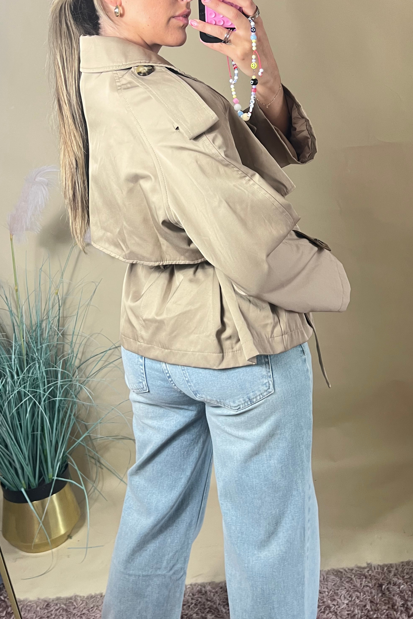 Beige cropped trench coat