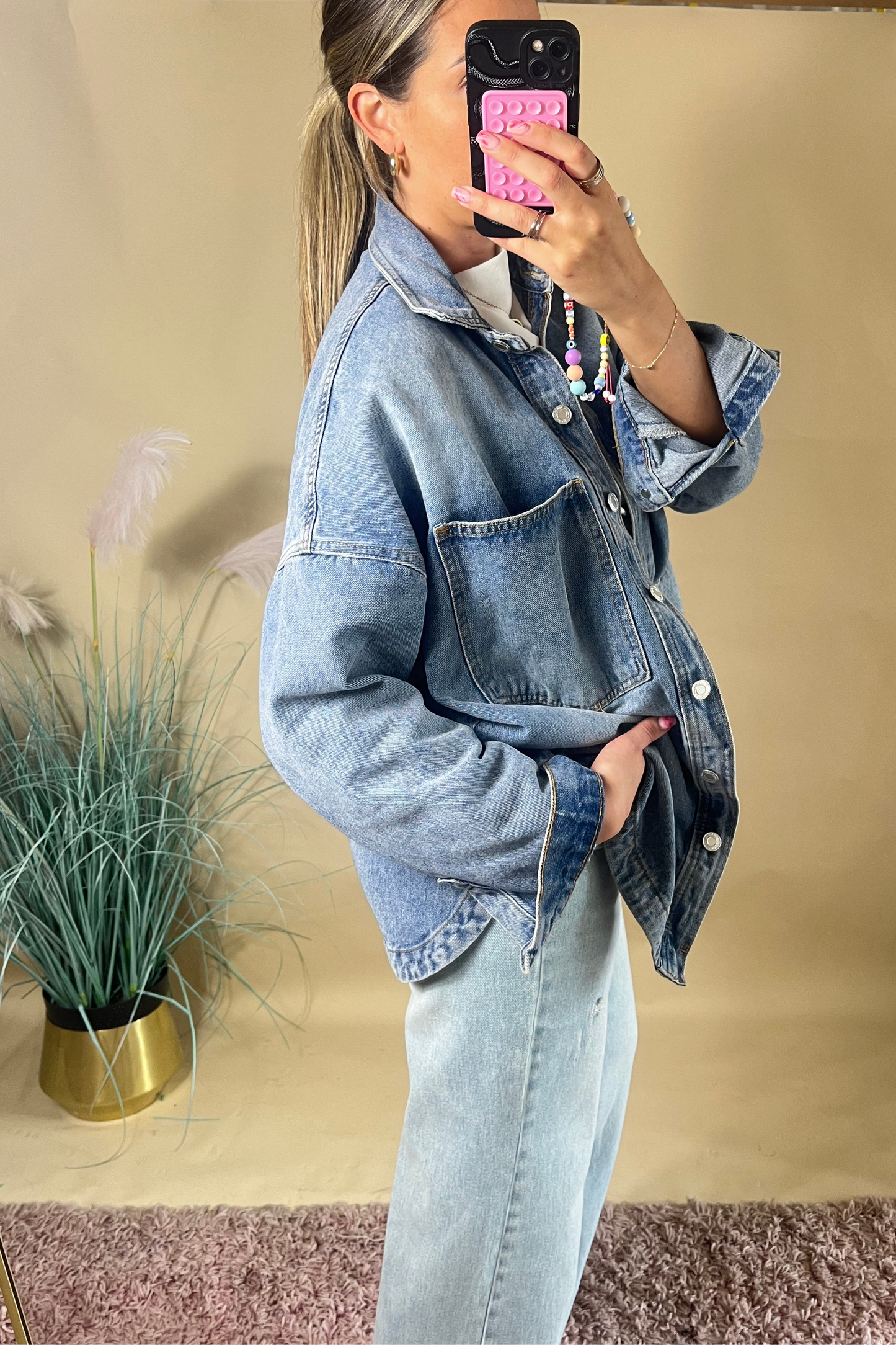 Blue oversized drop shoulder denim shirt