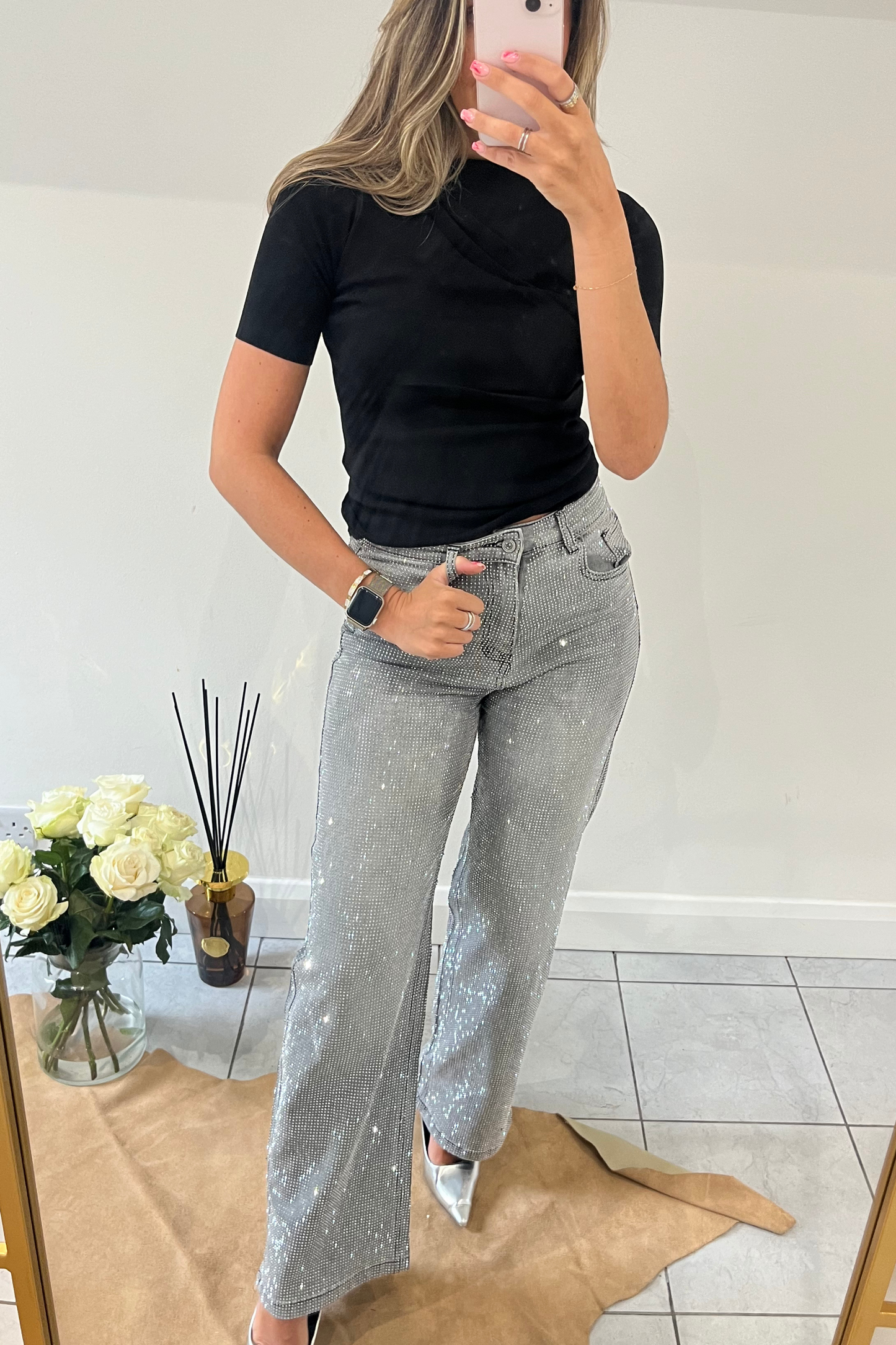 Luxe Diamante Wide Leg Jeans | Sparkle Meets Street Style