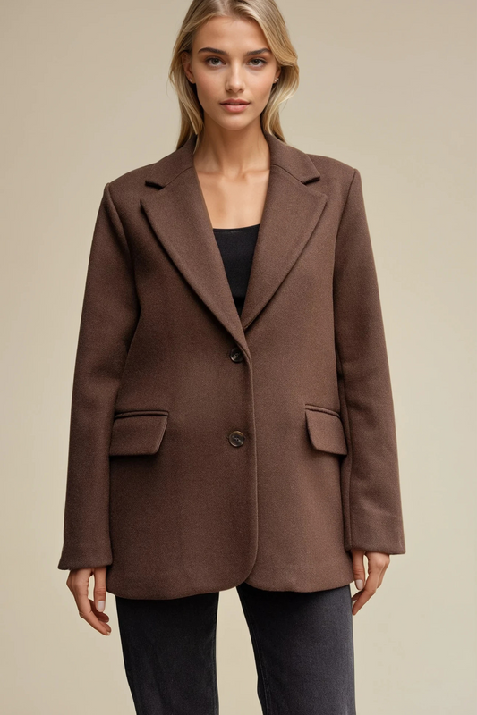 Brown Wool Blend Oversized Blazer