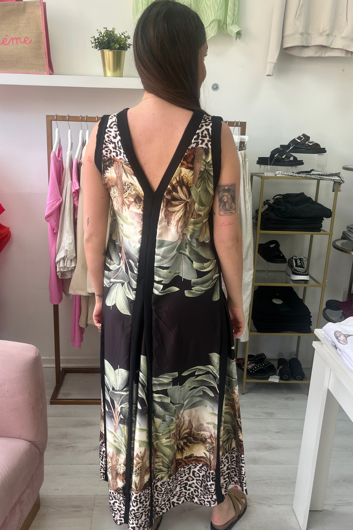 Tropical Print V-Neck Floaty Dress