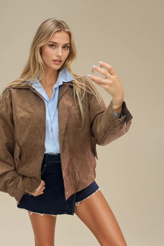lem Faux Suede Jacket with Collar