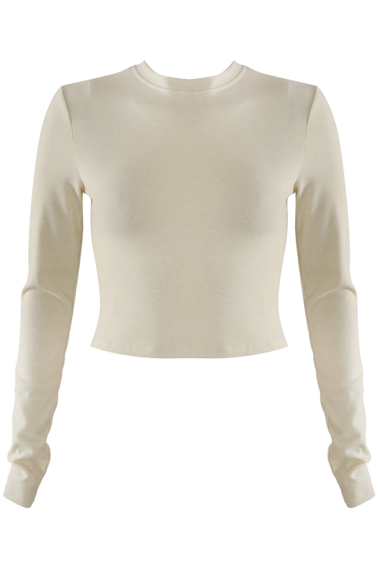Beige Crew Neck Long Sleeve Cropped Top – Unscripted Fashion