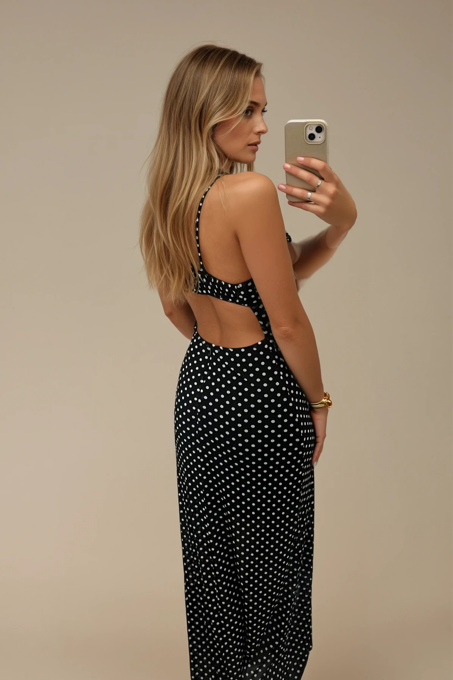 Polka Dot Cut Out Back Maxi Dress