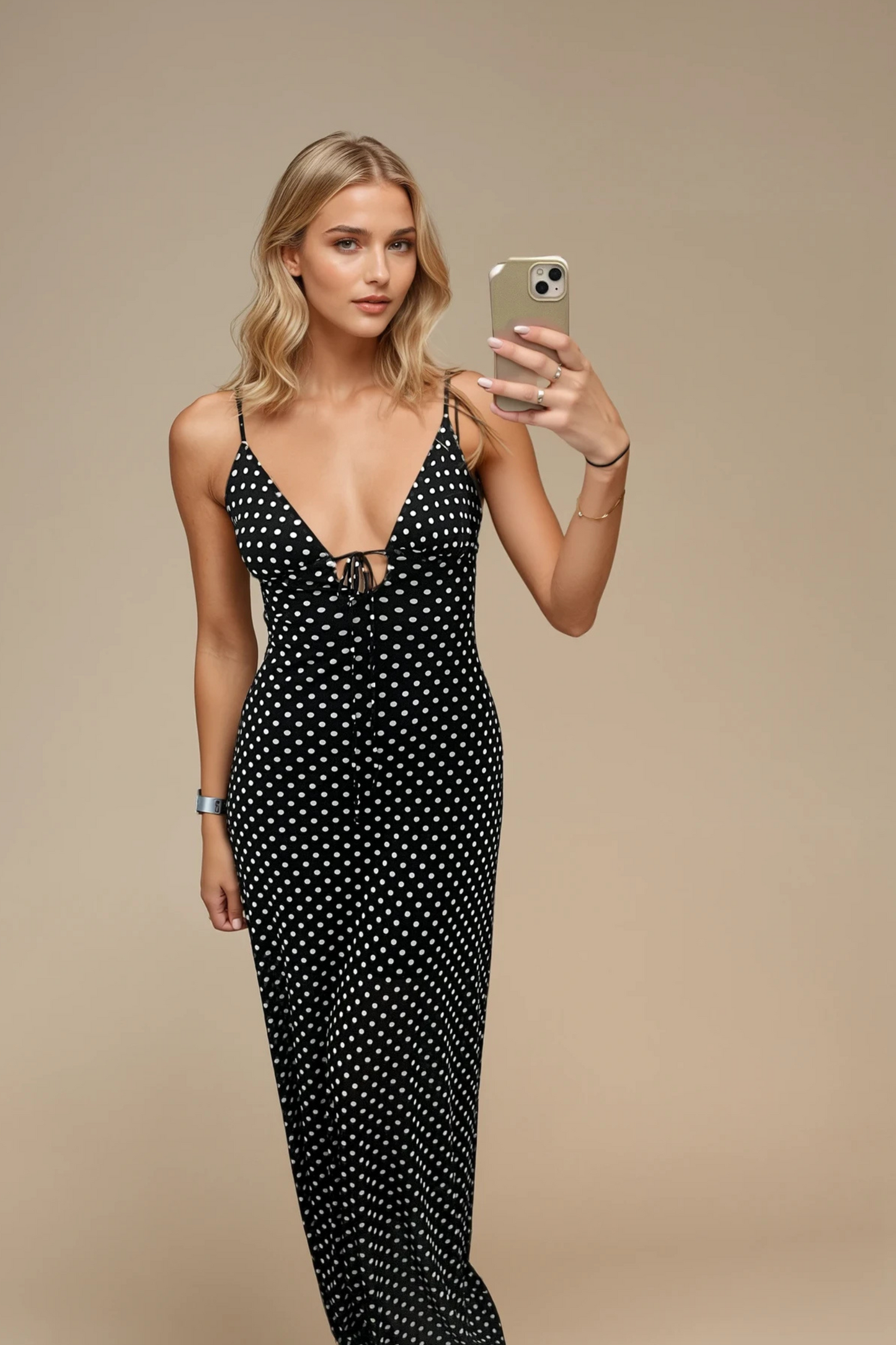Polka Dot Cut Out Back Maxi Dress