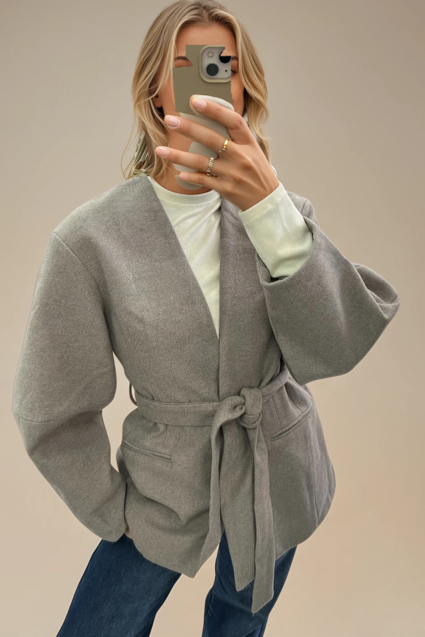 Belted Duster Jacket- Brown & beige