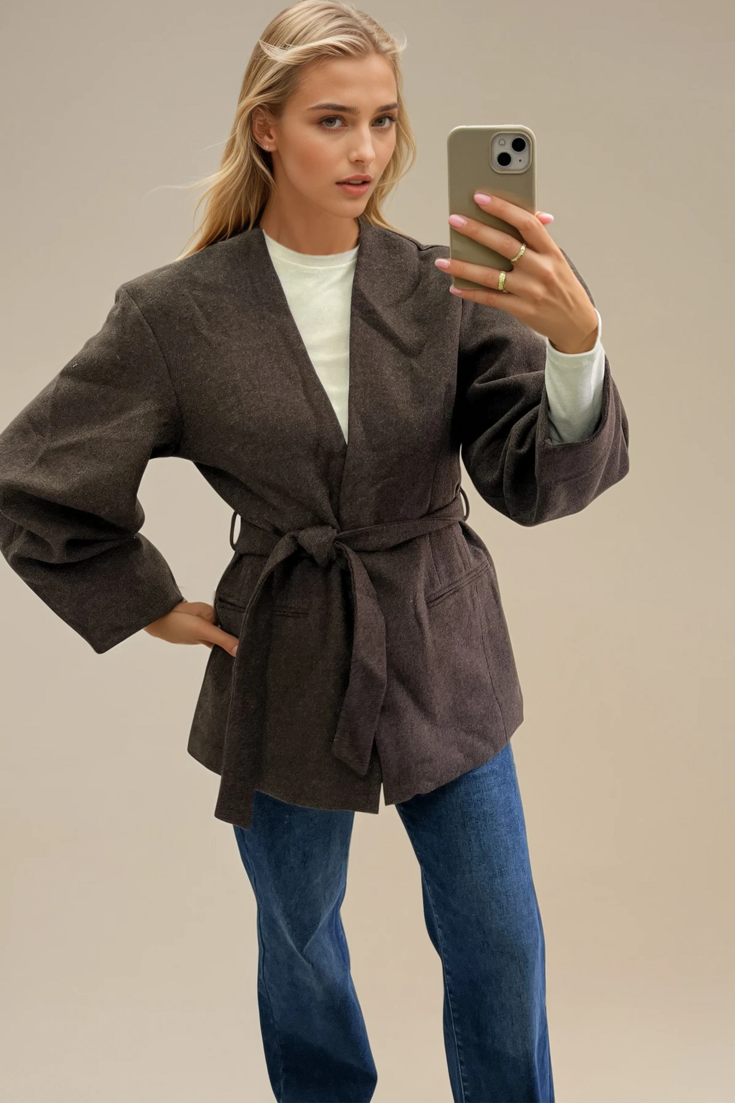 Belted Duster Jacket- Brown & beige