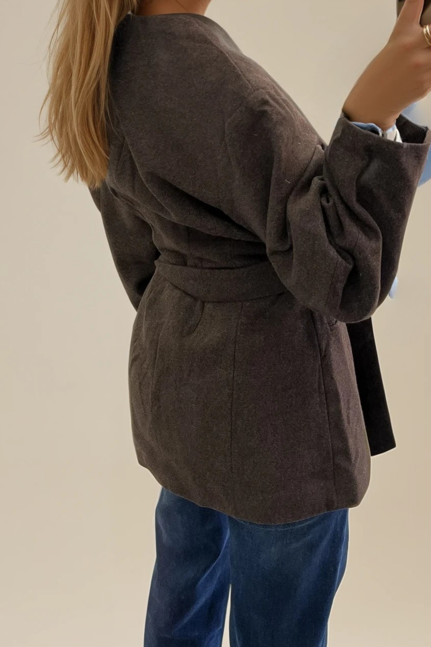 Belted Duster Jacket- Brown & beige