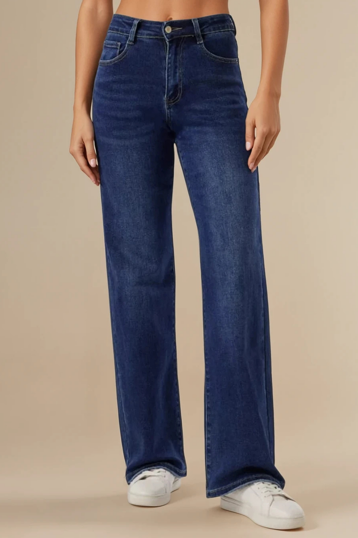 Denim Blue Wide Leg Stretch Jeans