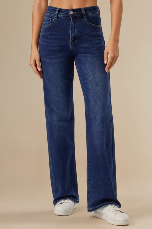 Denim Blue Wide Leg Stretch Jeans