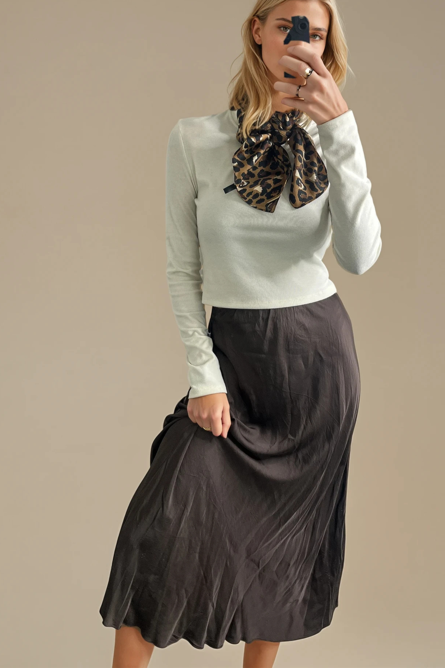 Satin Midi Skirt — Burgundy / Brown