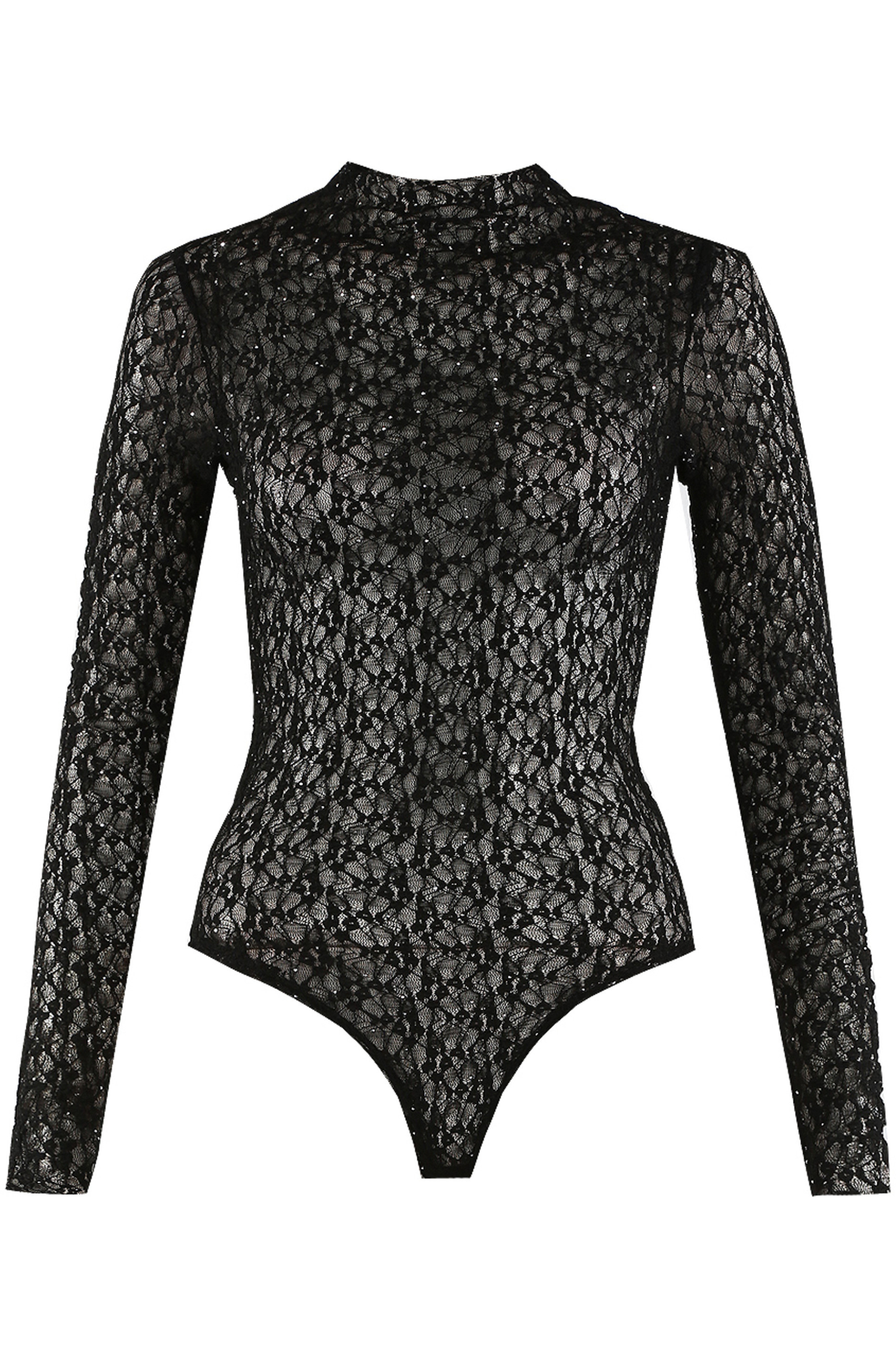 Black studded lace mock neck bodysuit